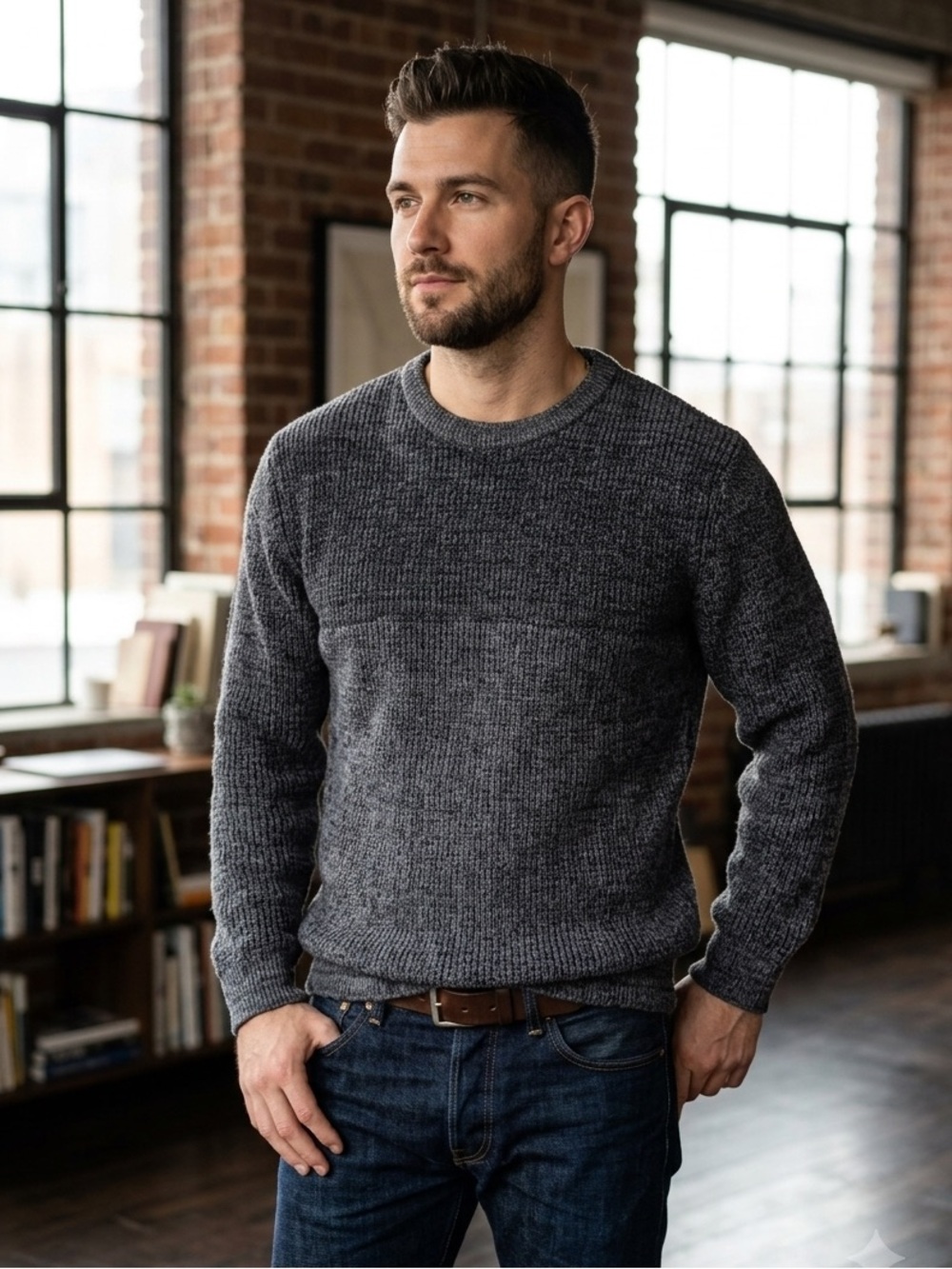 PJ Paul Jones Classic Men's Crewneck Knitted  Sweater - Charcoal Gray